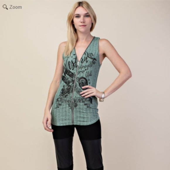 Zippered Sleeveless Top w/ Bike  #90-5 - Picture 1 of 7